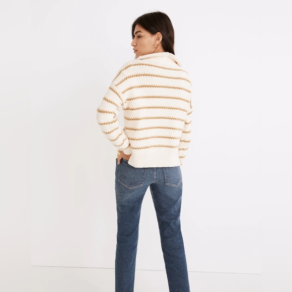 Madewell Stripe Canby Button Mockneck Sweater in Stripe - Picture 14 of 15